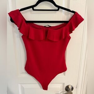 MAJORELLE Red Off-Shoulder Bodysuit